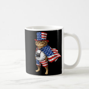 American Flag Cat 4th of July Patriotic Red White Coffee Mug