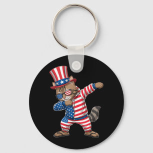 American Flag Cat 4th of July Patriotic Red White Key Ring