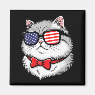 American Flag Cat 4th of July Patriotic Red White Magnet