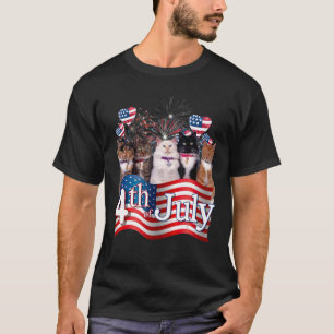 American Flag Cat Fireworks 4th Of July Independen T-Shirt