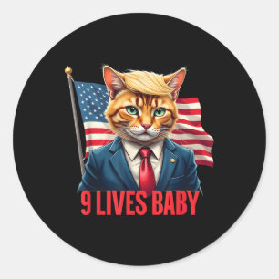 American Flag Cat In Suite Donald Trump Nine Lives Classic Round Sticker