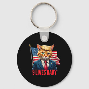 American Flag Cat In Suite Donald Trump Nine Lives Key Ring