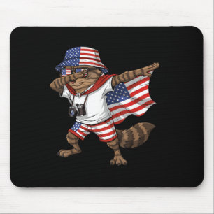 American Flag Cat Red White Blue Patriotic 4th of Mouse Pad
