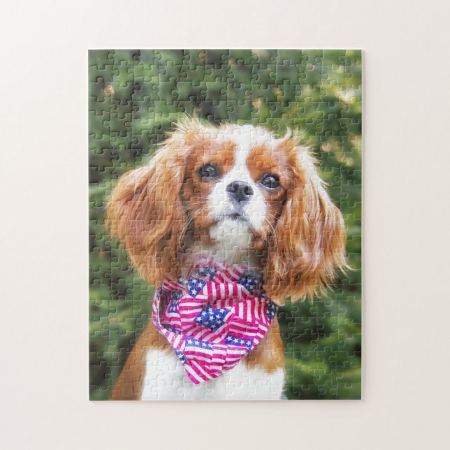 American Flag Cavalier King Charles Spaniel Puppy Jigsaw Puzzle (Vertical)