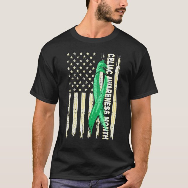 American Flag Celiac Ribbon For Celiac Awareness M T-Shirt (Front)