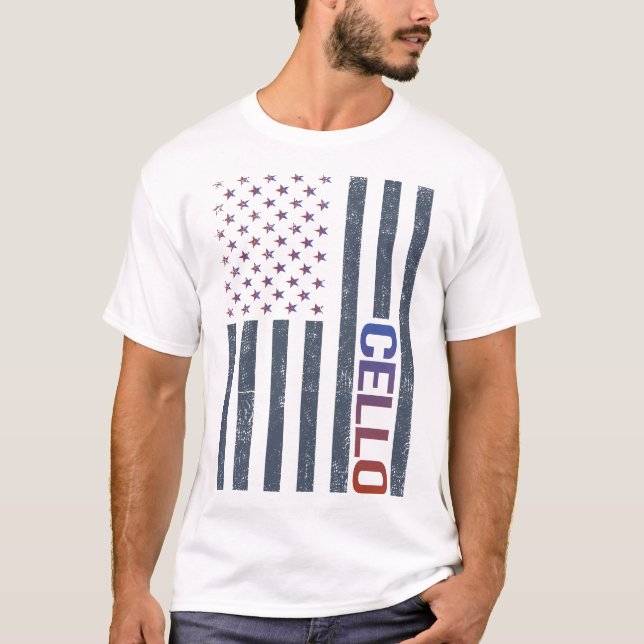 American Flag Cello Cellist T-Shirt (Front)