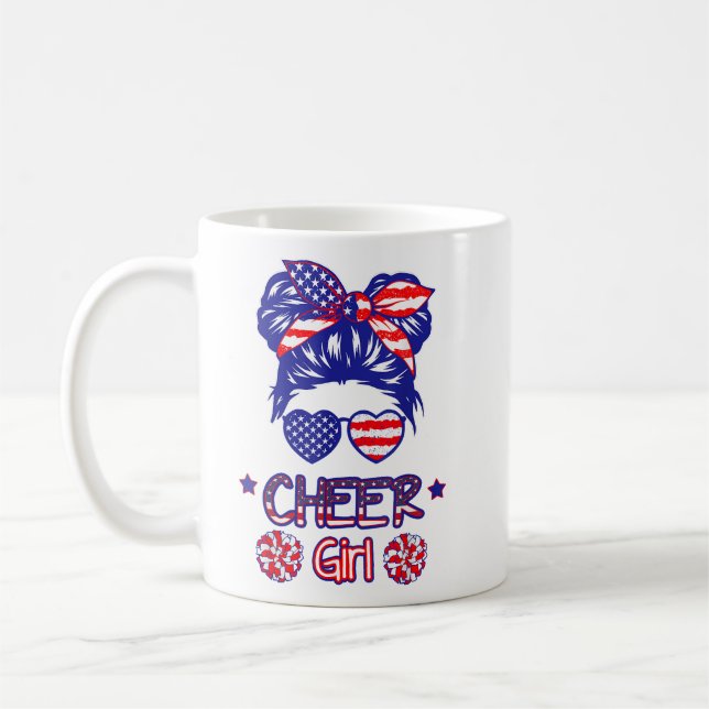 American Flag Cheer Girl 4th July USA Patriotic Ch Coffee Mug (Left)