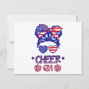 American Flag Cheer Girl 4th July USA Patriotic Ch Holiday Card
