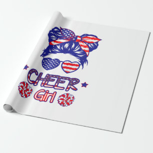 American Flag Cheer Girl 4th July USA Patriotic Ch Wrapping Paper