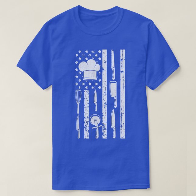 American Flag Chef Knife Kitchen Staff Baker Cooki T-Shirt (Design Front)