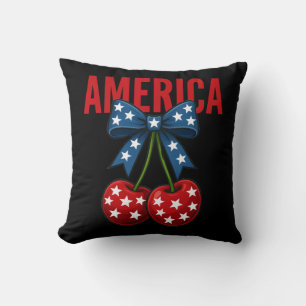 American Flag Cherry Bow Coquette Cushion