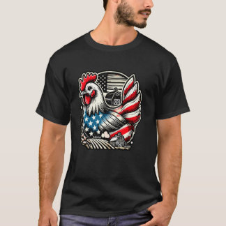 American Flag Chicken 4th of July Patriotic Farmer T-Shirt