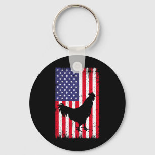 American Flag Chicken Rooster Farm Animal Ranch _1 Key Ring