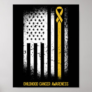American Flag Childhood Cancer Awareness Ribbon Wa Poster