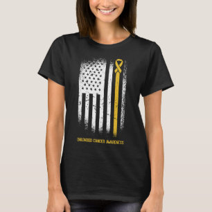 American Flag Childhood Cancer Awareness Ribbon Wa T-Shirt