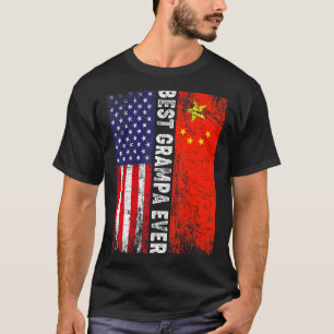 American Flag & China Flag Best Grampa Ever Family T-Shirt