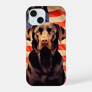American Flag Chocolate Labrador iPhone 15 Case