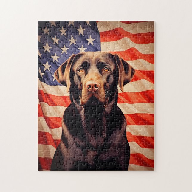 American Flag Chocolate Labrador Jigsaw Puzzle (Vertical)