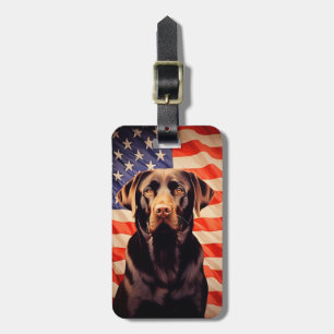 American Flag Chocolate Labrador Luggage Tag