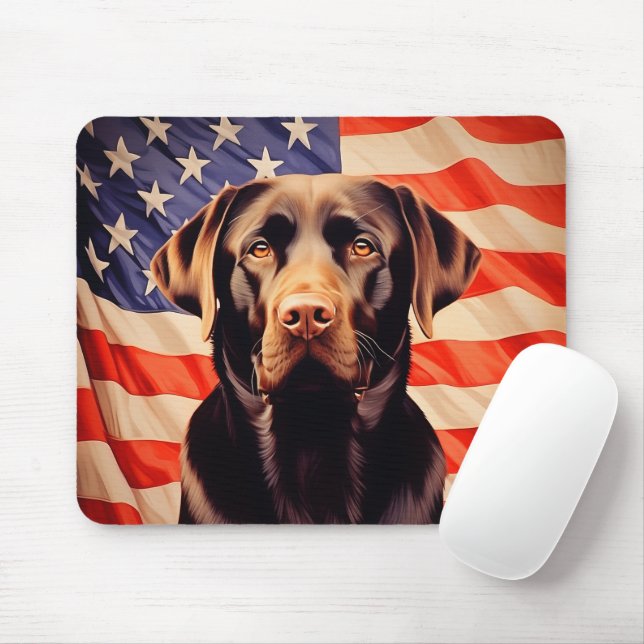 American Flag Chocolate Labrador Mouse Pad (With Mouse)