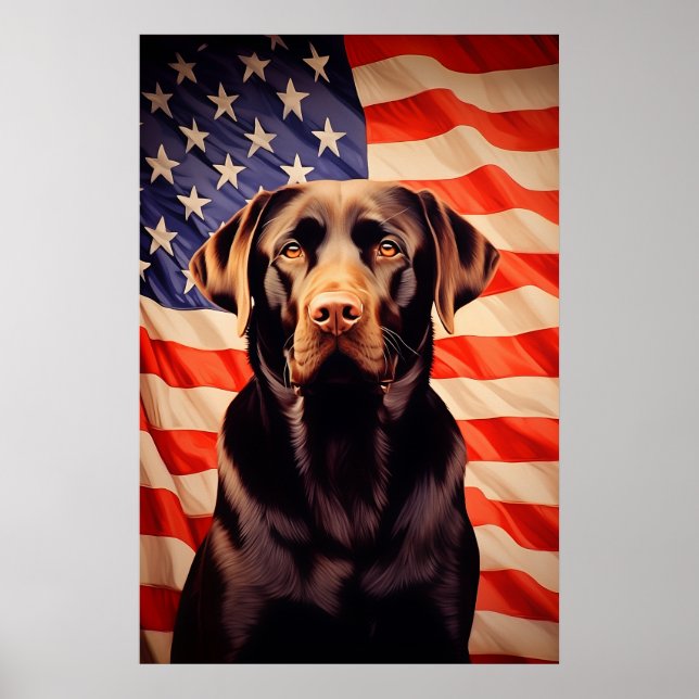 American Flag Chocolate Labrador Poster (Front)