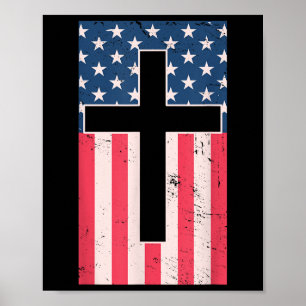 American Flag Christian Cross Faith Patriotic  Poster