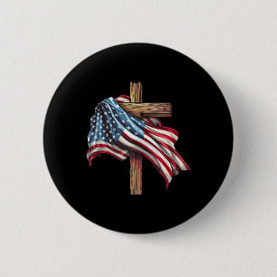 American Flag Christian Cross Jesus 4th Of July Pa 6 Cm Round Badge