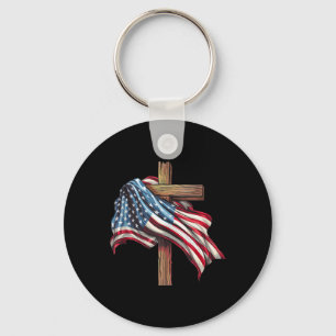 American Flag Christian Cross Jesus 4th Of July Pa Key Ring