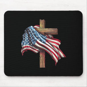 American Flag Christian Cross Jesus 4th Of July Pa Mouse Pad