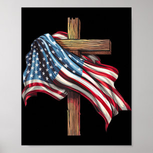 American Flag Christian Cross Jesus 4th Of July Pa Poster