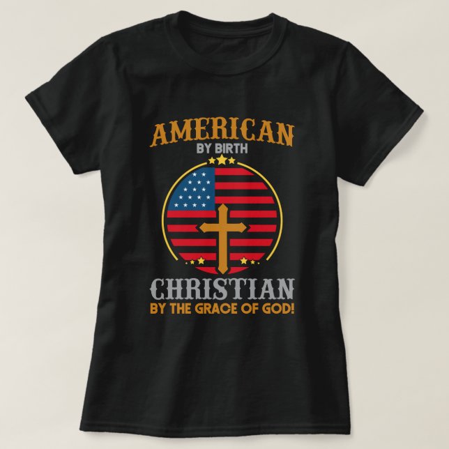 American Flag Christian Cross Text Art Women's T-Shirt (Design Front)