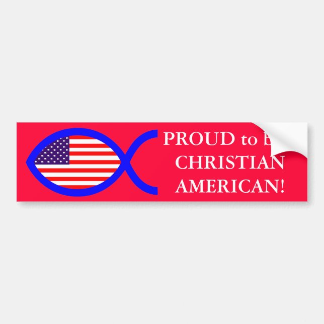 American Flag Christian Fish Symbol Bumper Sticker (Front)