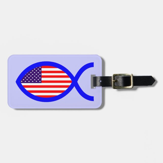 American Flag Christian Fish Symbol Luggage Tag (Front Horizontal)