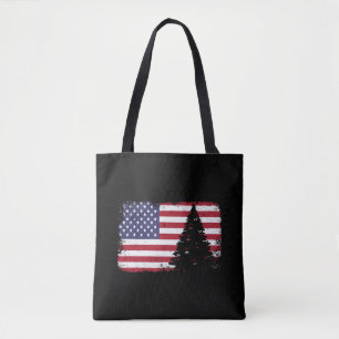 american flag christmas tree tote bag