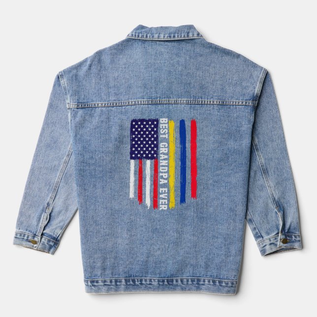 American Flag & Colombia Flag Best Grandpa Ever Fa Denim Jacket (Back)