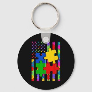 American flag colourful puzzle autism awareness me key ring