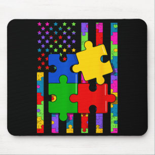 American flag colourful puzzle autism awareness me mouse pad