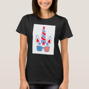 American Flag Colours Funny 4th Of July Unicorn En T-Shirt