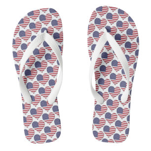 American Flag Colours Hearts Pattern Patriotic Thongs