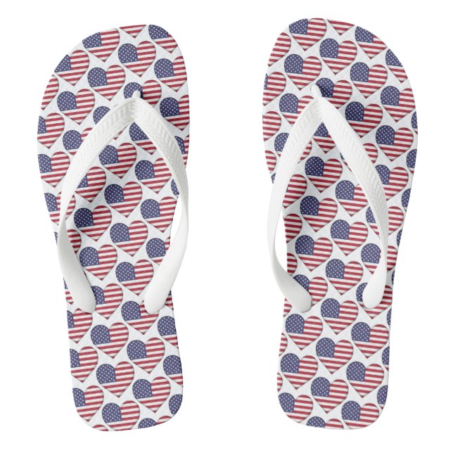 American Flag Colours Hearts Pattern Patriotic Thongs (Footbed)