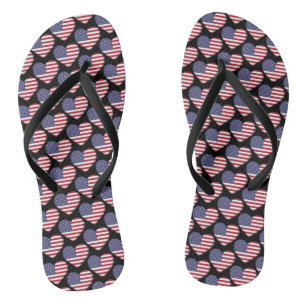 American Flag Colours Hearts Pattern Patriotic Thongs