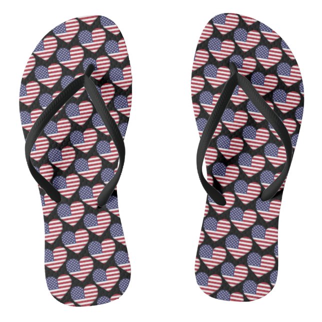 American Flag Colours Hearts Pattern Patriotic Thongs (Footbed)