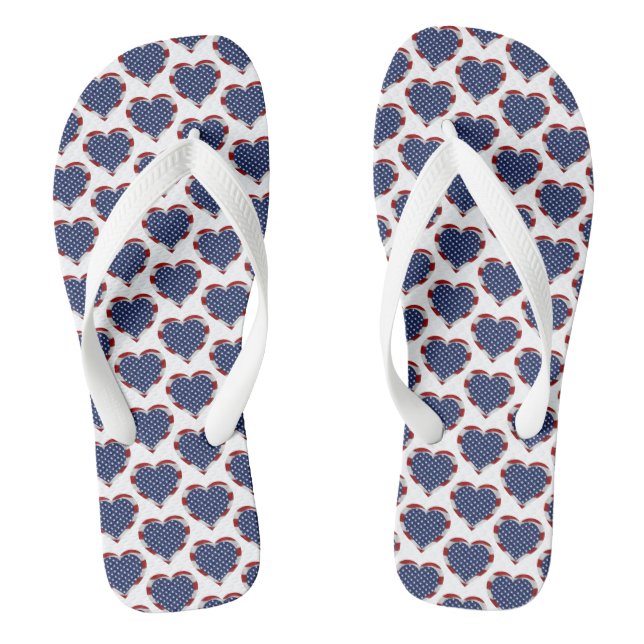 American Flag Colours Hearts Stars and Stripes Thongs (Footbed)