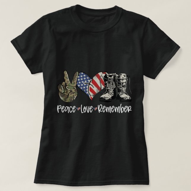American Flag Combat Boots Peace Love Thank You Ve T-Shirt (Design Front)