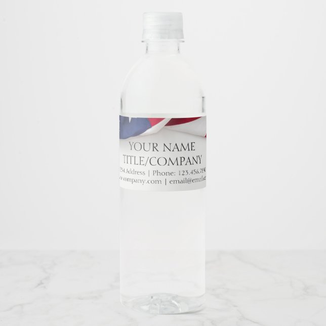 American Flag Company Name Business Water Bottle Label (Front)