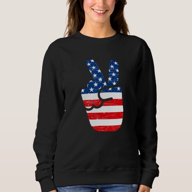 American Flag Cool Peace Hand Sign Patriotic Boys  Sweatshirt (Front)