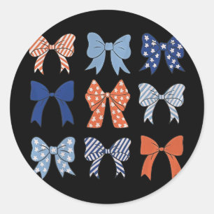 American Flag Coquette Bow And Ribbons Us Flag 4th Classic Round Sticker