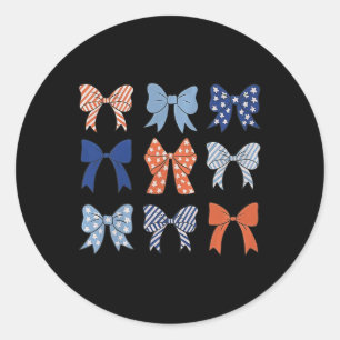 American Flag Coquette Bow And Ribbons Us Flag 4th Classic Round Sticker
