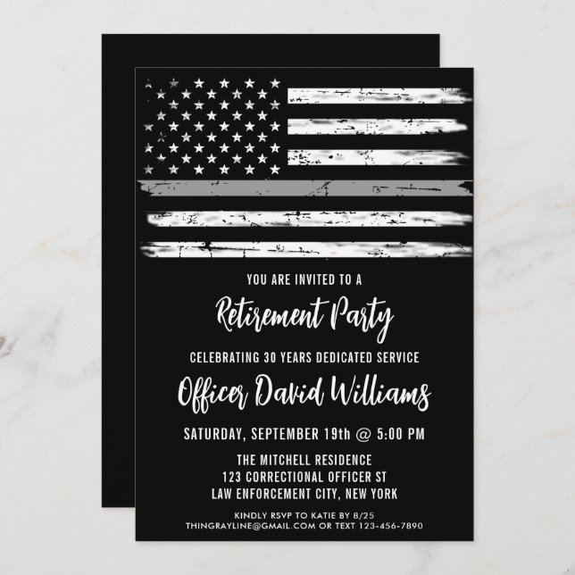 American Flag Correctional Officer Retirement Invitation (Front/Back)