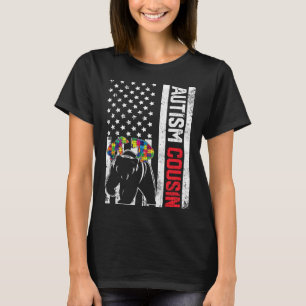 American Flag Cousin Bear Autism Awareness Support T-Shirt